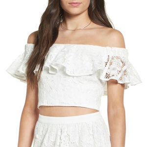 WAYF Off Shoulder Ivory Crop Top Ruffled Sheer NWT